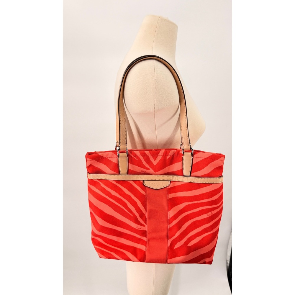 Coach Taylor Zebra Print Tote Bag Women OS Red Orange F23283 Animal Handbag